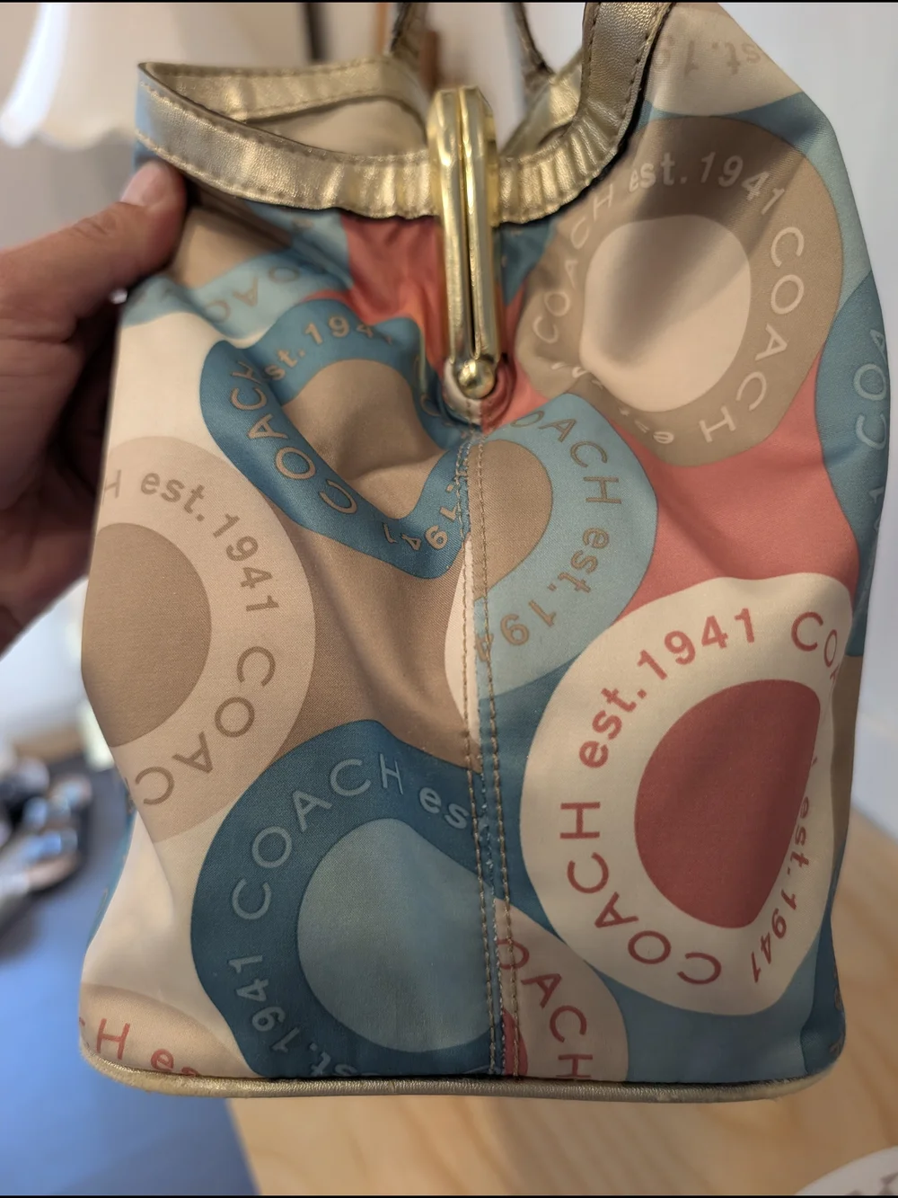 COACH Multicolor Circle Print “Est. 1941” Satchel with Gold Trim Tote Bag - Picture 5 of 16
